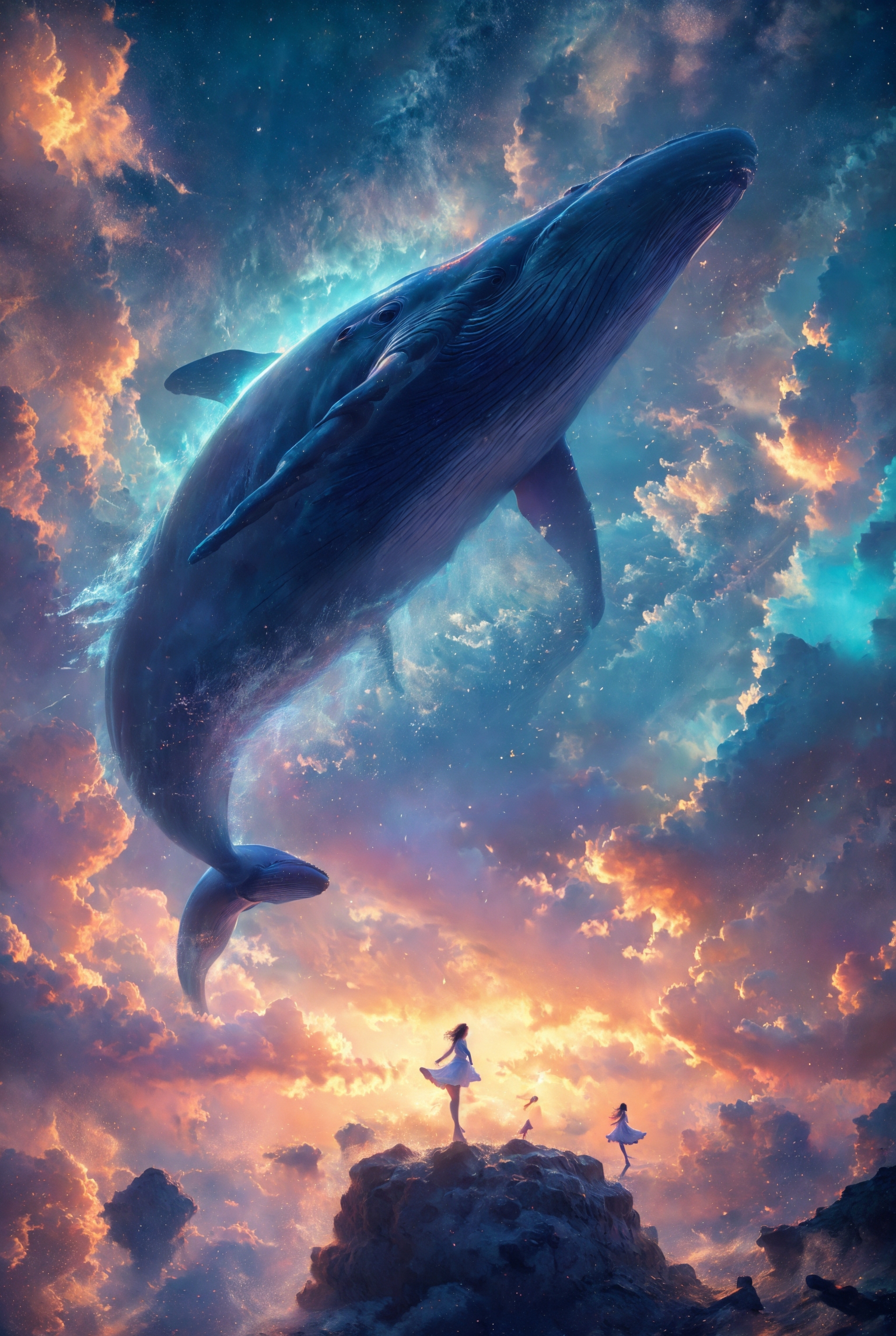 606247209521970407-572314598-xuer Big whale, sky, 1girl, whale, cloud, star _(sky_), starry sky, scenery, solo, blue theme, cloudy sky, surreal, standing, ou.jpg